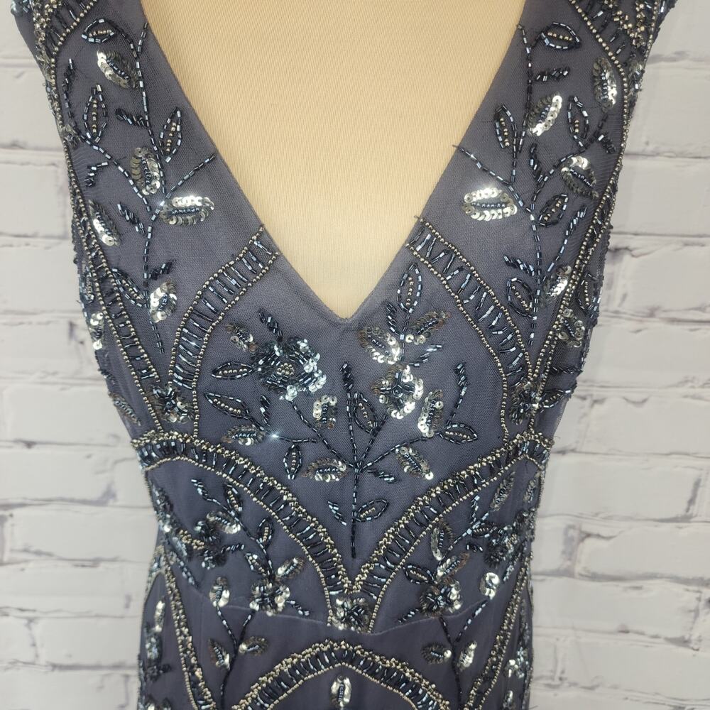Adrianna Papell Dress Women 12 Beaded Gunmetal Grey Formal Wedding Evening Event - Picture 4 of 10
